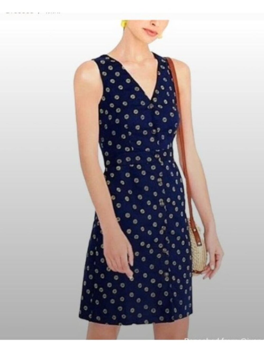 J.Crew Navy Sleeveless Button-Front Dress Size 8 Floral Print Linen Blend